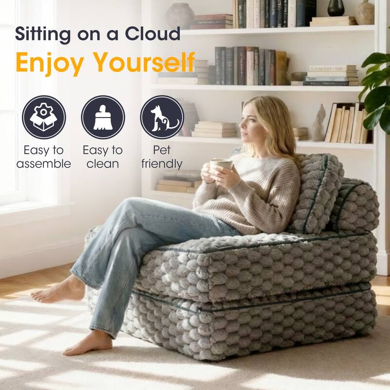 3-in-1 Convertible Sofa Bed Soft Fuzzy Fabric