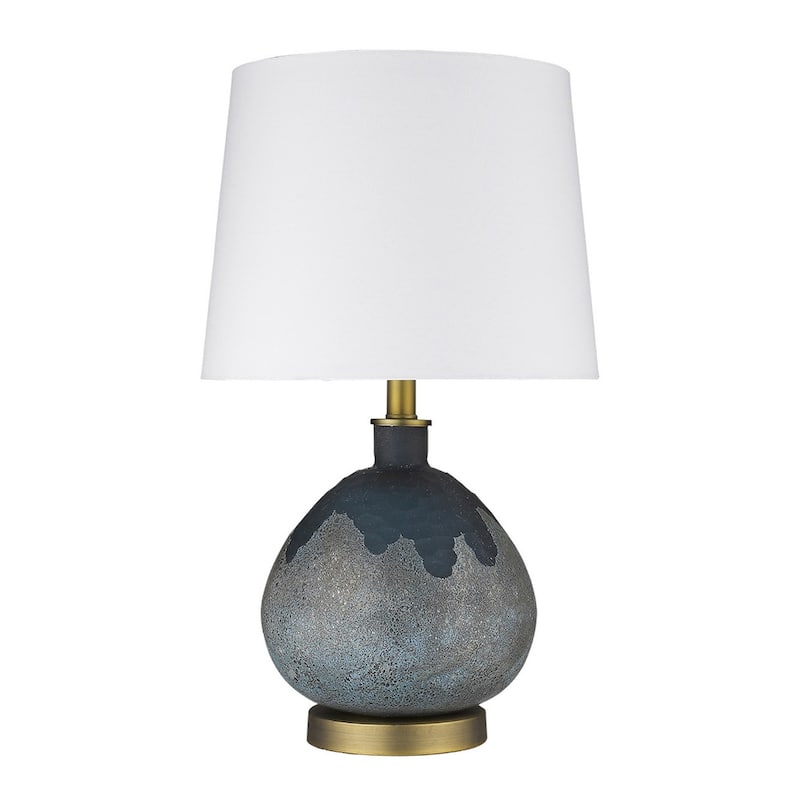 Contemporary Teal Blue Concrete Gourd Table Lamp with Empire Shade - 13" x 13" x 22.25"