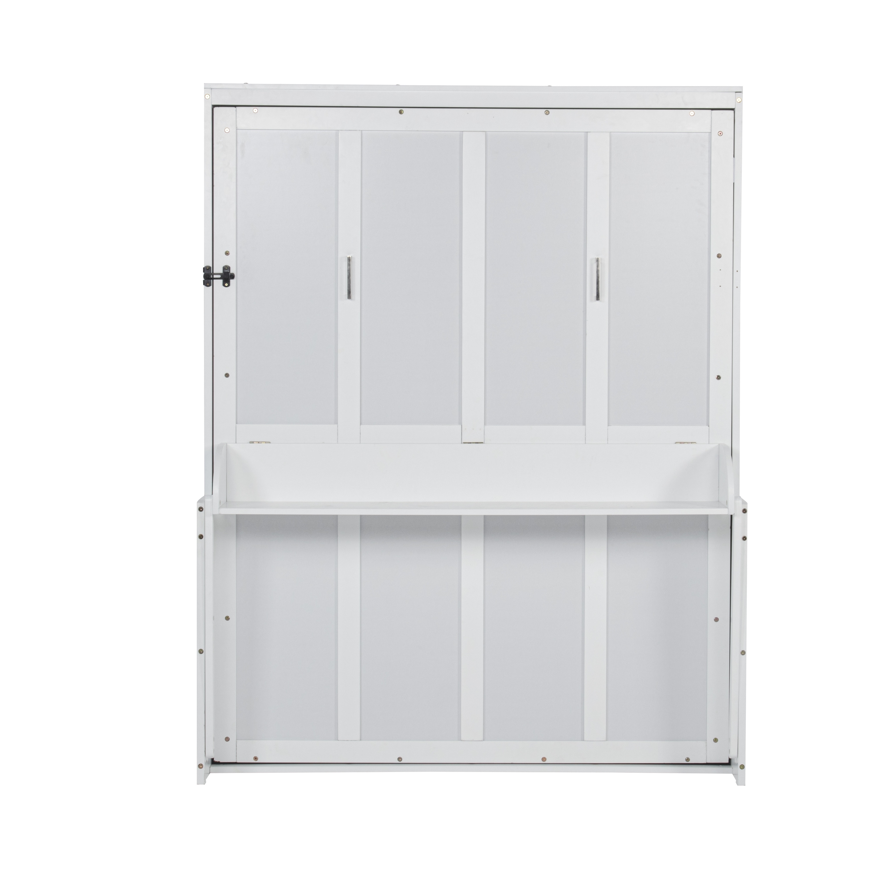 Roomfitters Queen Vertical Murphy Bed with Desk, Space Saving Wall Bed Cabinet with Gas Struts, White