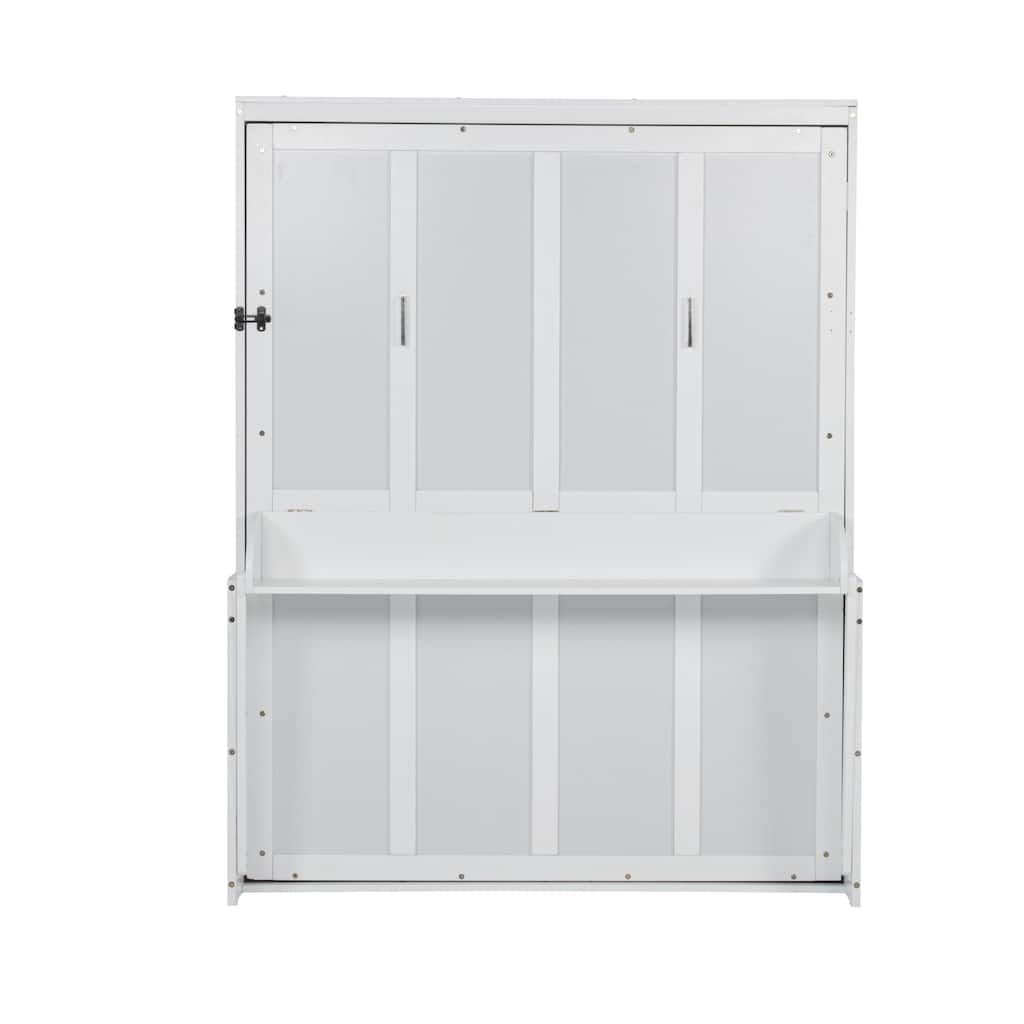 Roomfitters Queen Vertical Murphy Bed with Desk, Space Saving Wall Bed Cabinet with Gas Struts, White