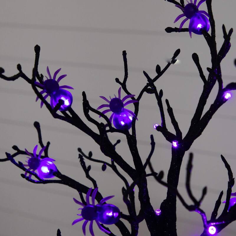 Pre-Lit Halloween Spider Artificial Twig Tree - 2' - Purple LED Lights