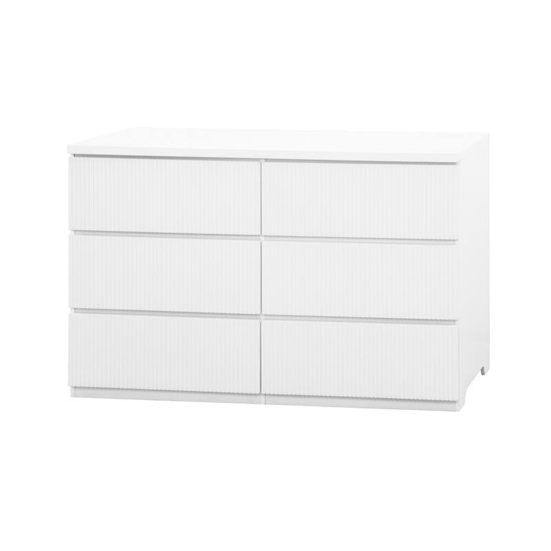 Modern 6-Drawer Wave-Patterned Dressing Table Handle-Less Storage Cabinets with Waterproof Countertop, for Bedroom