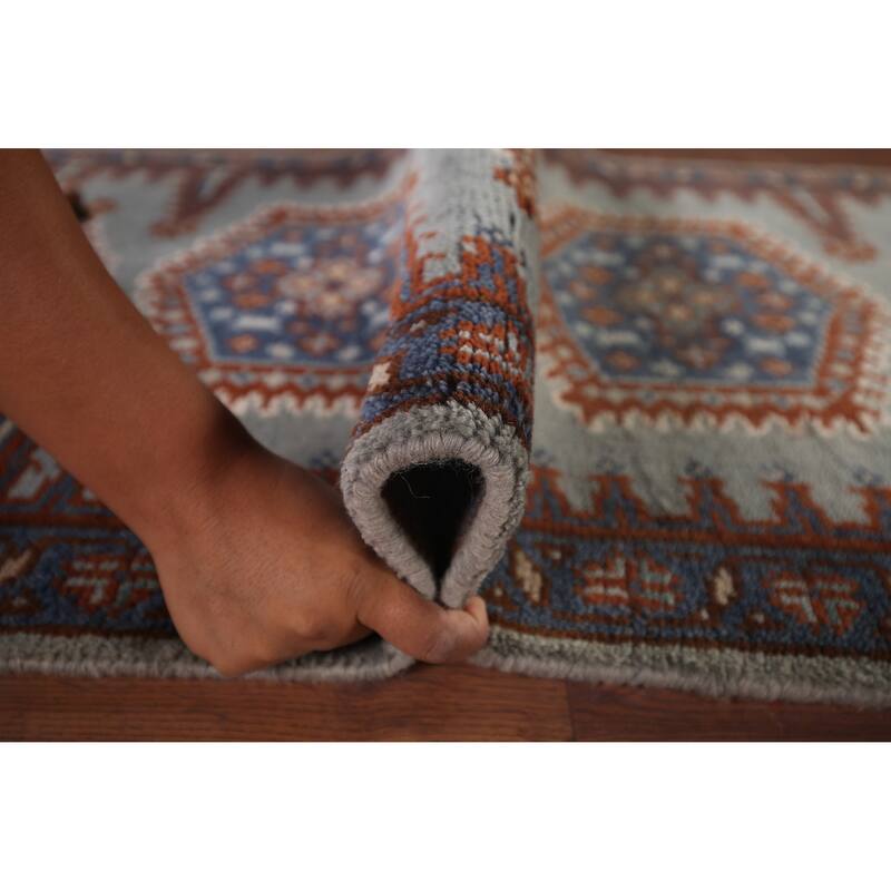 Geometric Viss Indian Runner Rug Hand-Knotted Wool Carpet - 2'6"x 9'7"