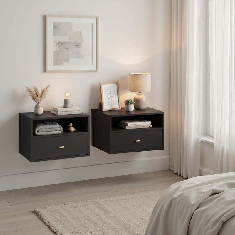 Prepac Hanging Nightstands - Set of 2 - Black