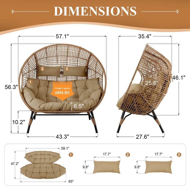 FINCATI 2-Person Wicker Egg Chair, 680 lb Capacity