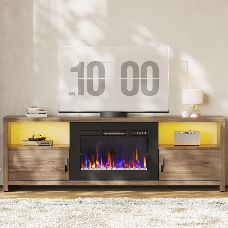 70" TV Stand for 75" TVs with LED Fireplace Light and Cabinet - 71 inches