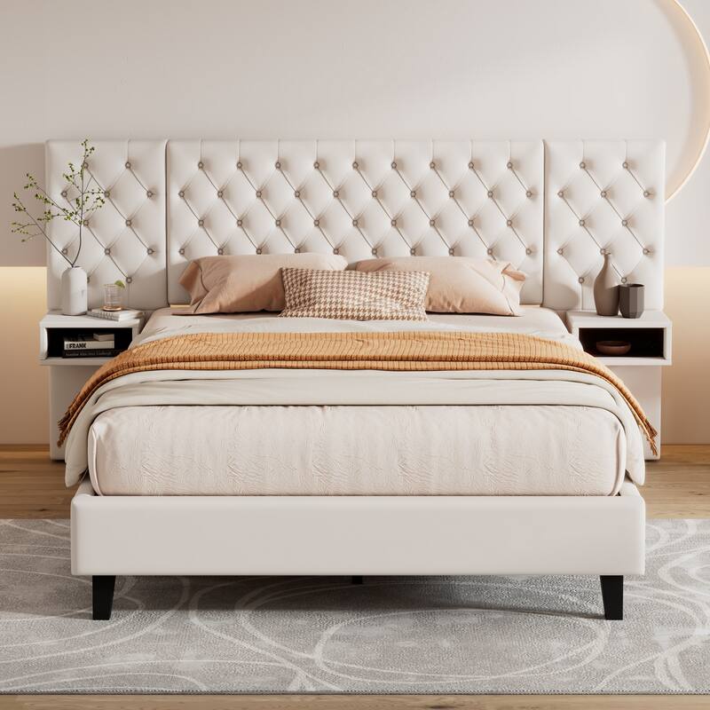 Christopher Knight Home - Alexander Velvet Upholstered Tufted Platform Bed with Nightstands - Queen