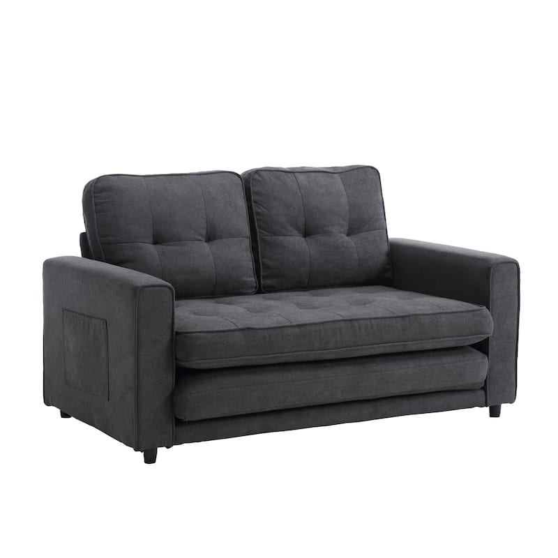 Velvet Upholstered Tufted Space saving Fold Sleeper Sofabed - Black