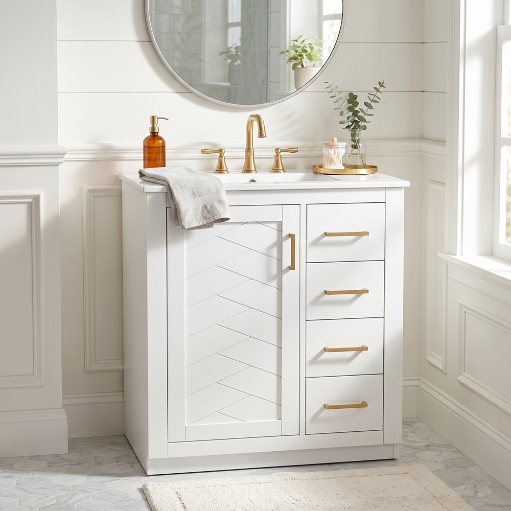 Single Sink Freestanding Bath Vanity with White Ceramic Top