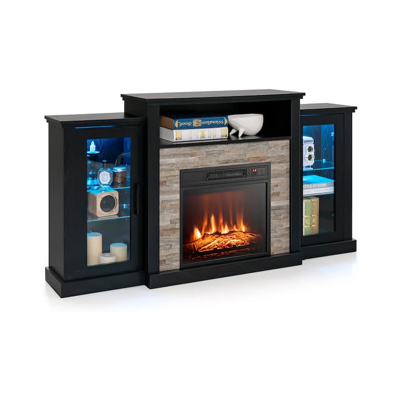 Electric Fireplace TV Stand with 16-Color LED Lights and Adjustable Glass Shelves for Living Room - 59" x 10" x 32.5"