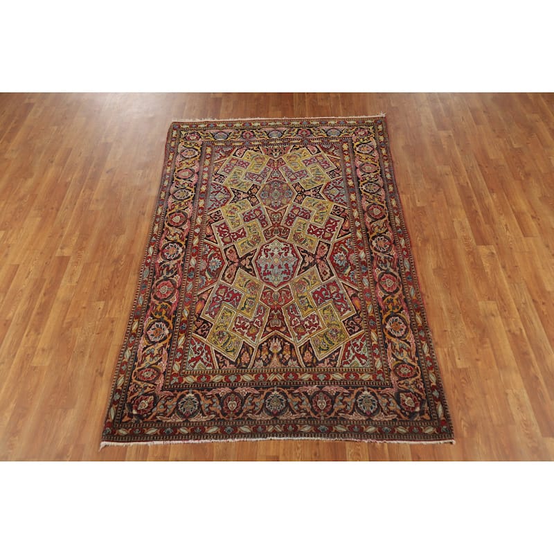 Kerman Ravar Antique Persian Rug Handmade Wool Carpet - 4'6" x 7'2"