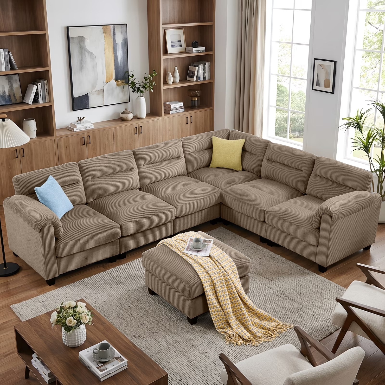 Convertible Modular Padded Sectional Sofa Couch with Foam Frame & Ottoman for Living Room
