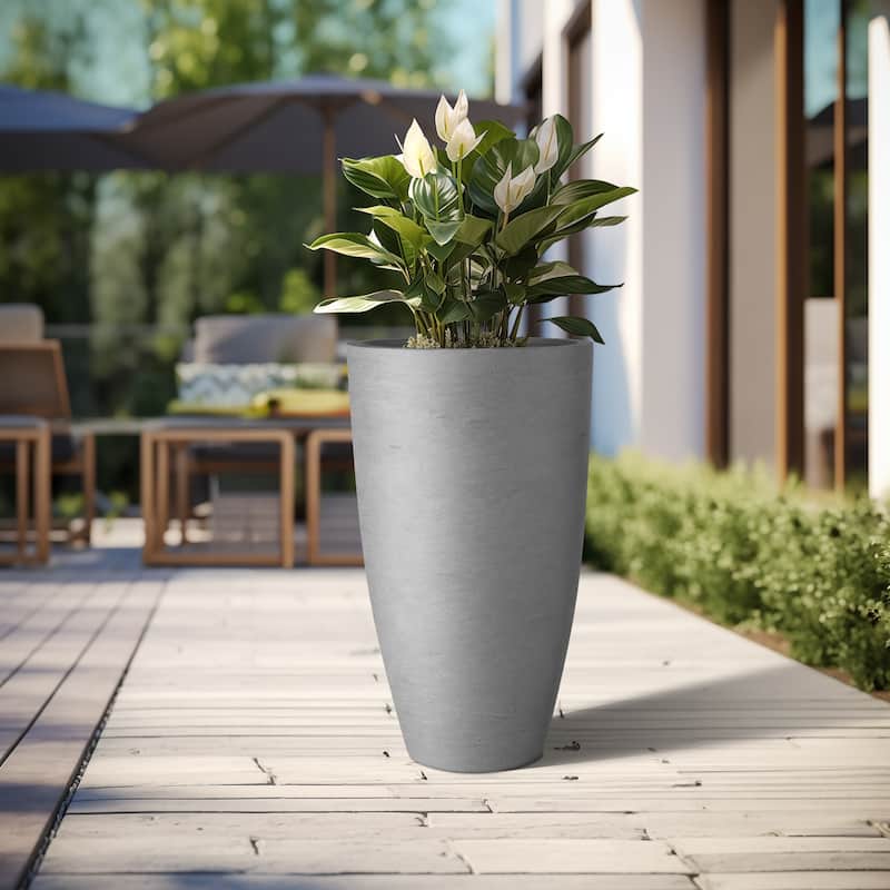 Tall Concrete Round Plant Pots / Large Indoor and Outdoor flower Planters - 13.5 Inch x 24 Inch - Stone Finish