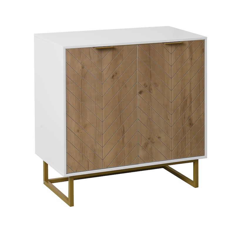White and Gold Storage Cabinet with 2 Doors, Modern Buffet Sideboard Cabinet, Kitchen Buffet Cabinet