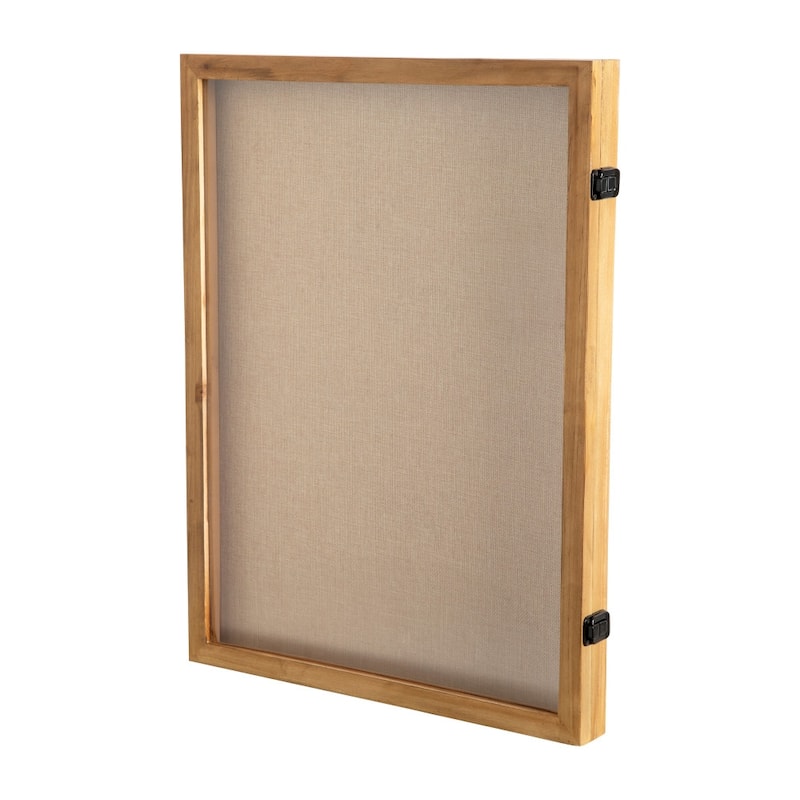 Solid Pine Shadow Display Case with Linen Liner - 18.5"W x 2"D x 23.5"H - Weathered Brown