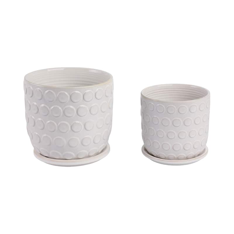 Ceramic Saucer Planters Circular Design Indoor Decor (Set of 2) - Tan - 8" x 8" x 7"