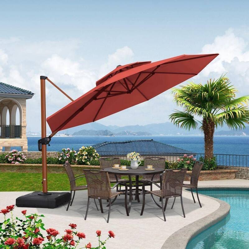 PURPLE LEAF 12ft Round outdoor cantilever Patio Umbrella wood colour