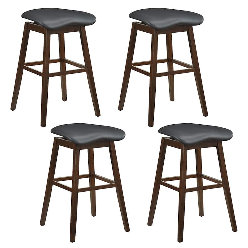 Gymax Set of 4 Swivel Bar Stools 31'' Bar Chairs w/ Padded Contoured - Bar Height - Black, Brown - Set of 4