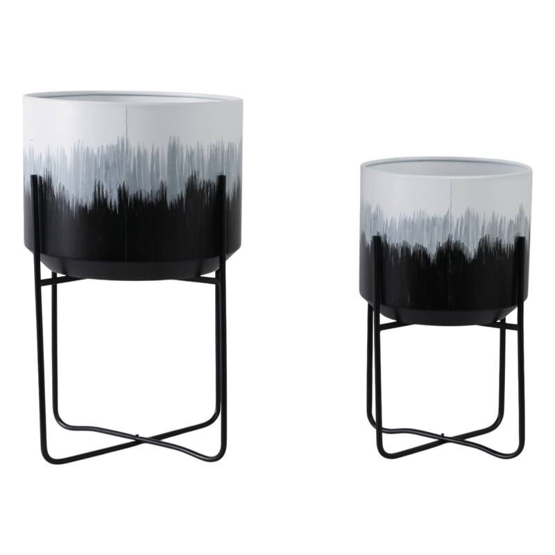 Metal Planters Sleek Modern Stands Decorative Accent Design (Set of 2)