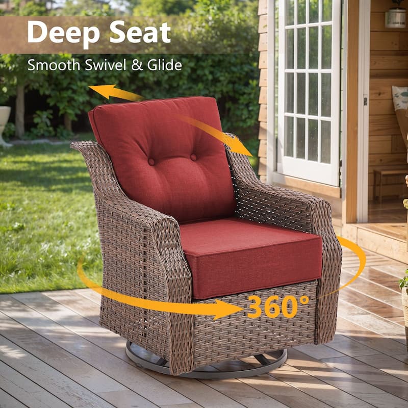 Gymojoy Outdoor Swivel Glider Chair with Side Table - All-Weather Rattan Wicker, 6" Waterproof Olefin Cushions