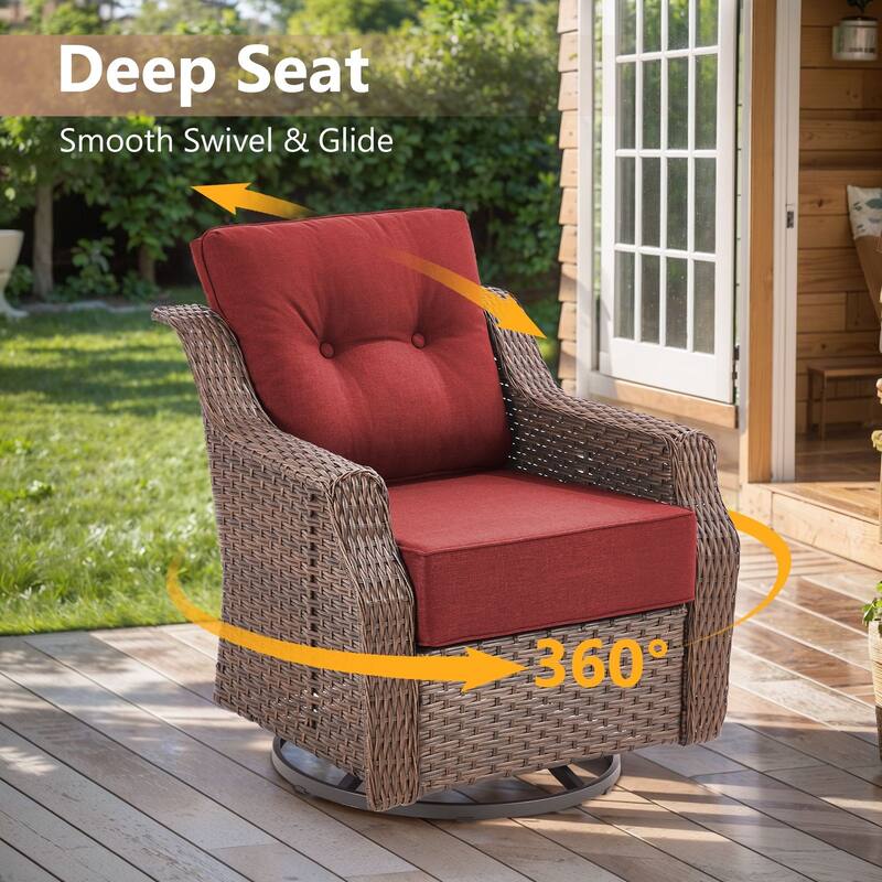 Gymojoy Wicker Patio Furniture Sofa Set, 6-Inch Ultra Thick Cushioned 360°Swivel Glider Chairs & Sofa Set