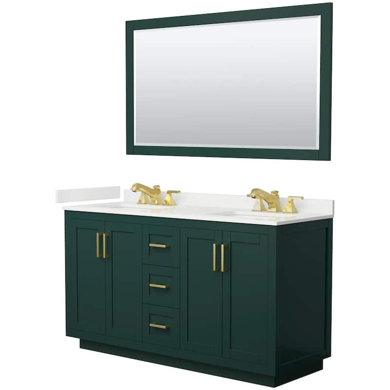 Wyndham Collection WCF292960D-QTZ-US3M58 Miranda 60" Free Standing - Green / White Quartz Top / Brushed Gold Hardware