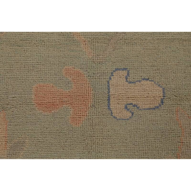 Hand Knotted Oriental 100% Wool Carpet Transitional All-Over Green Oushak Area Rug - 12' 4'' X 9' 3''