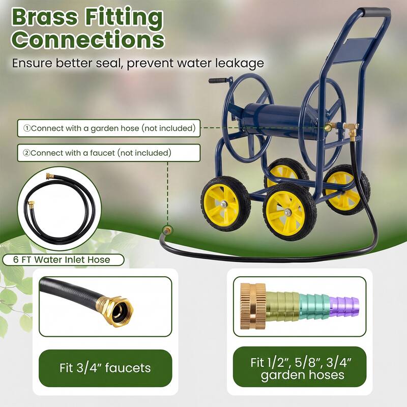 Gymax Garden Hose Reel Cart 4 Wheels 330 ft 5/8'' Large Capacity for