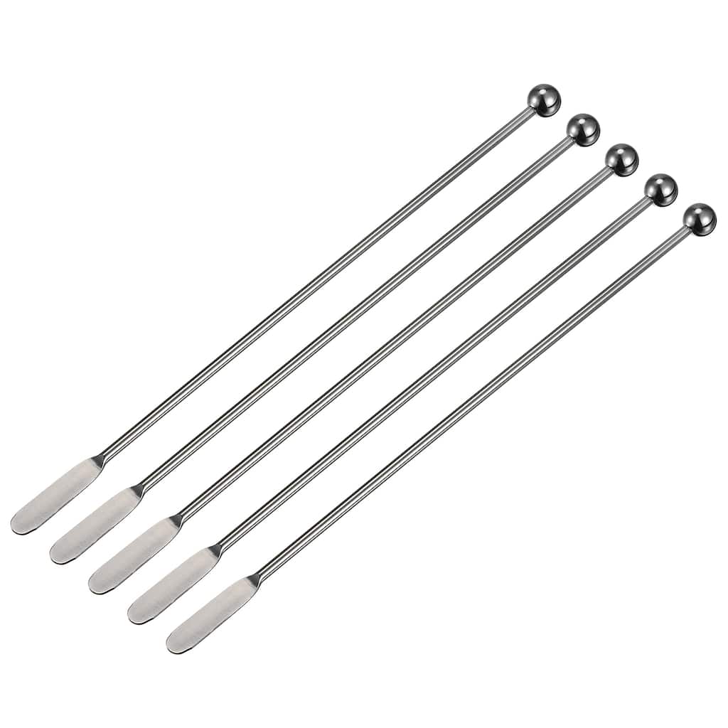 5pcs Stainless Steel Coffee Beverage Stirrer Cocktail Drink Stir Stick, Silver - 7.48" x 7.48"