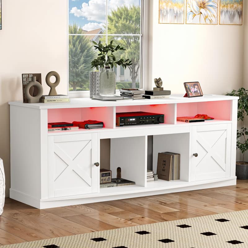 Moasis 70" Farmhouse TV Stand with Lights - 70"L x 13.3"W x 26.7"H