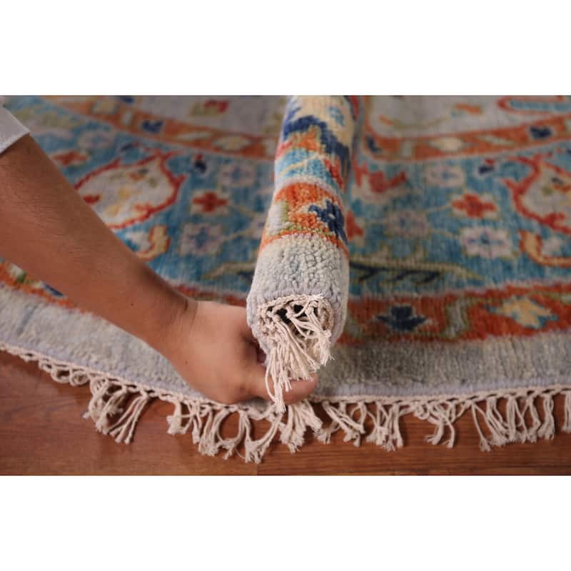 Oushak Indian Round Rug Hand-Knotted Wool Carpet - 8'10"x 9'1"