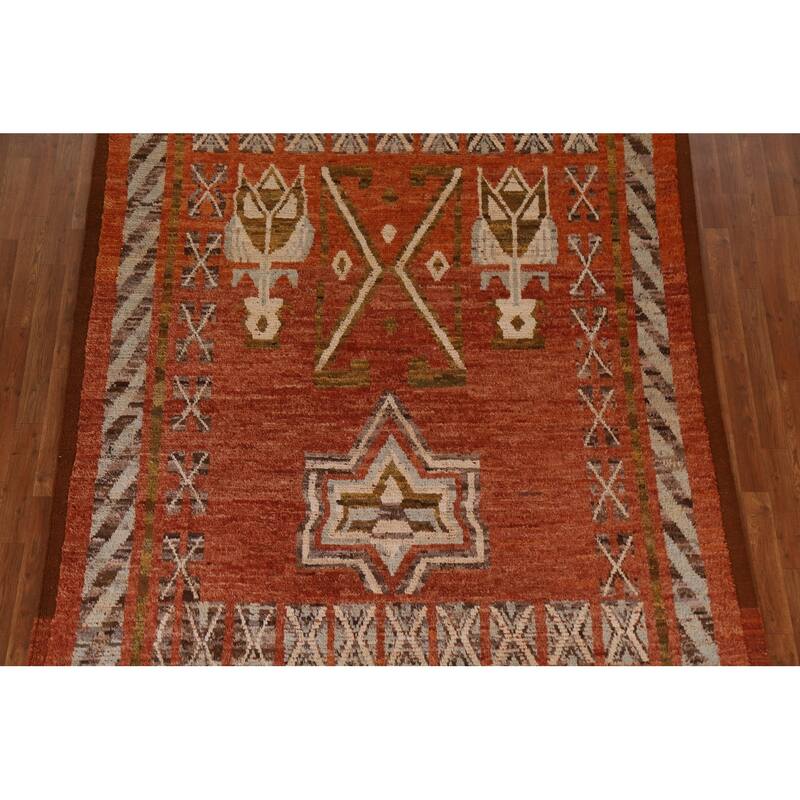 Hand Knotted Oriental 100% Wool Carpet Modern Tribal Oranges & Rust Moroccan Area Rug - 10' 0'' X 7' 1''