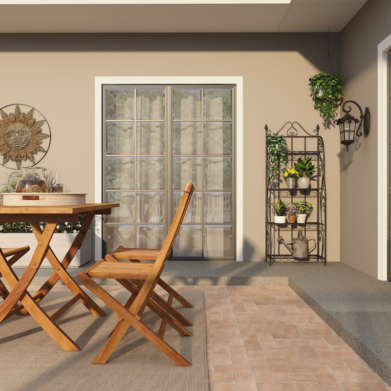 Metal Scroll Indoor Outdoor Tall Folding 4 Shelf Bakers Rack - Black - Roche River Decor