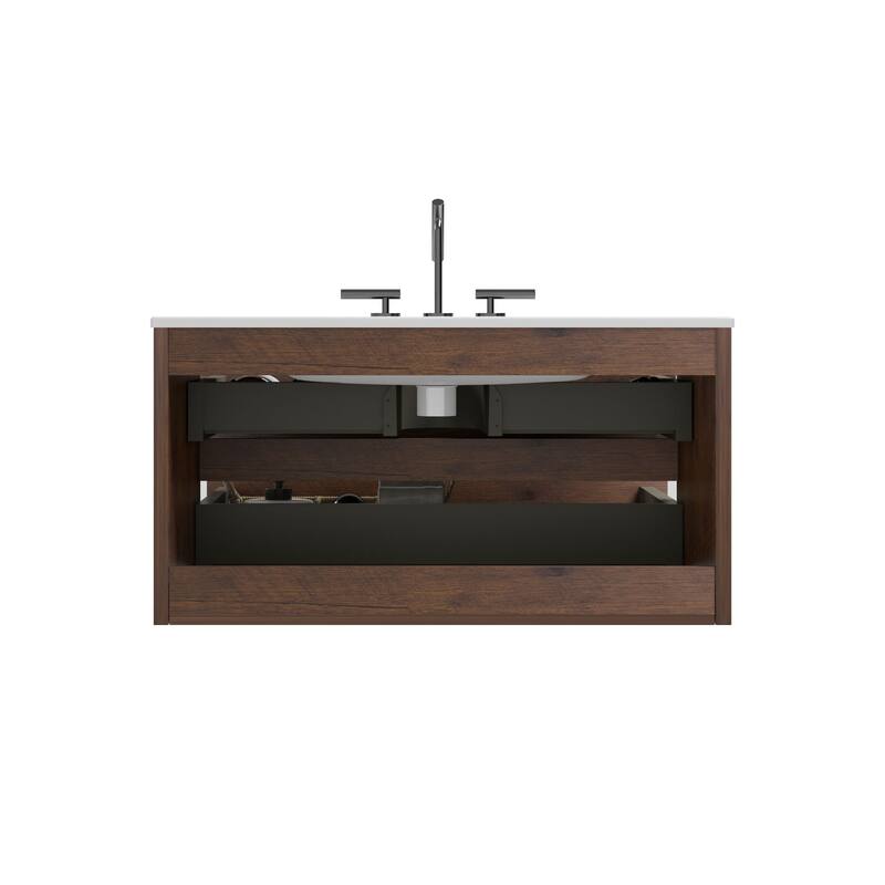 GDFStudio - Coralie Modern Floating Bathroom Vanity with Integrated Ceramic Sink and Soft-Close Storage
