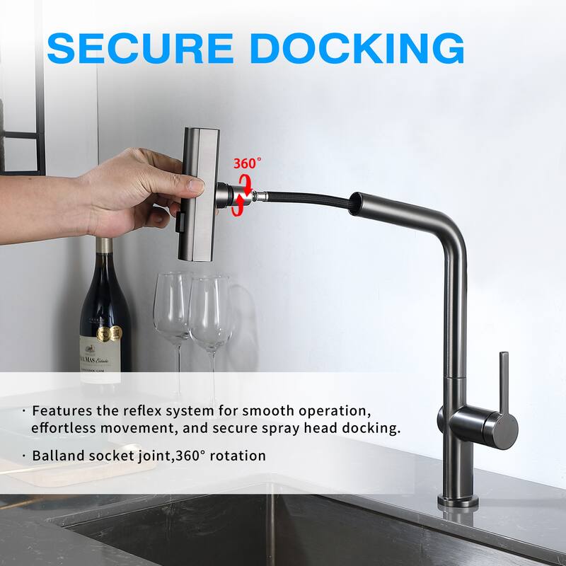 Single Handle Pull Down Sprayer Kitchen Faucet in Graphite Gray