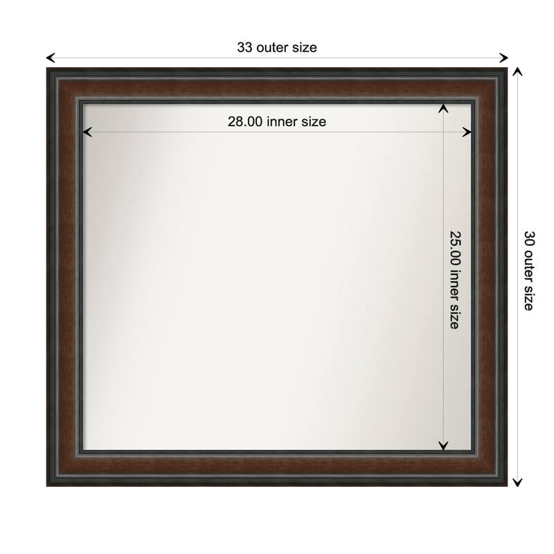 Cyprus Walnut Framed Non-Beveled Custom Wall Mirror, Bathroom Vanity Mirror - Outer Size: 32.75 x 29.75