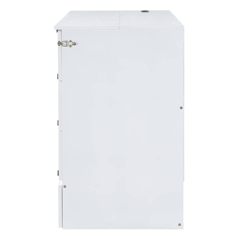 White Full Size Murphy Bed with Large Drawer, USB Ports, and Outlets
