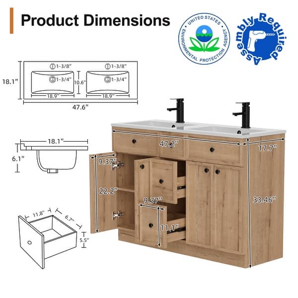 dimension image slide 7 of 10, 36"/48"/60"/72" Bathroom Vanity Set with Sink & Faucet