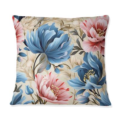 Designart "Blue And Pink Botanical Ikat Haven" Floral Printed Throw Pillow