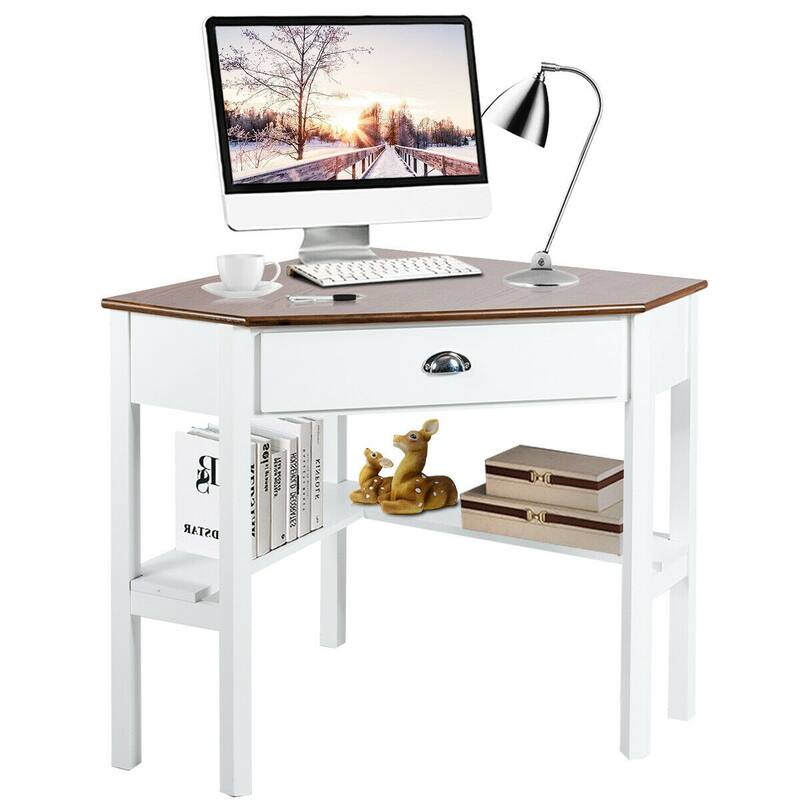 Gymax Corner Computer Desk Laptop Writing Table Workstation W/ Drawer - Natural