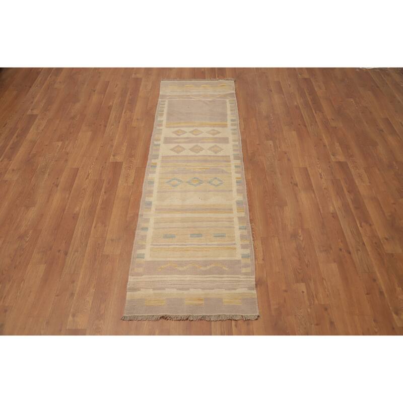 Hand Woven Oriental 100% Wool Carpet Southwestern Tribal Multi-Colored Kilim Runner Rug - 6' 3'' X 1' 10''