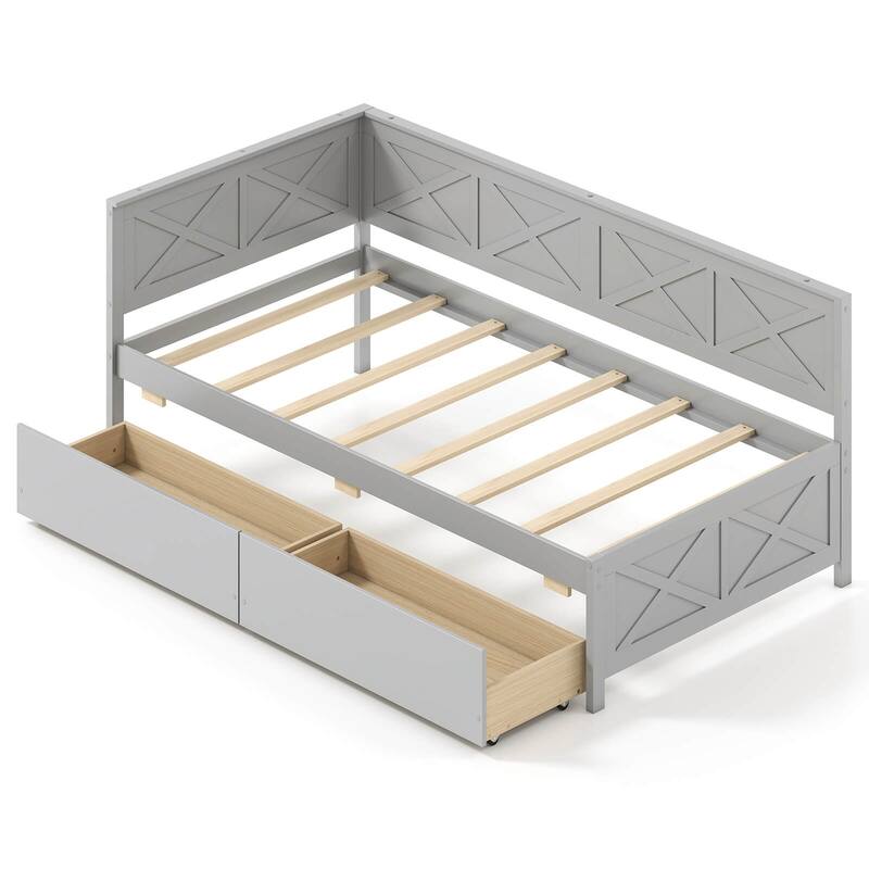 Costway Twin Size Daybed with 2 Storage Drawers Slats Support & - Grey