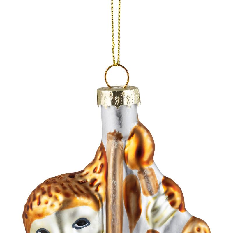 Sloth with Bamboo Glass Christmas Ornament - 4" - Gold