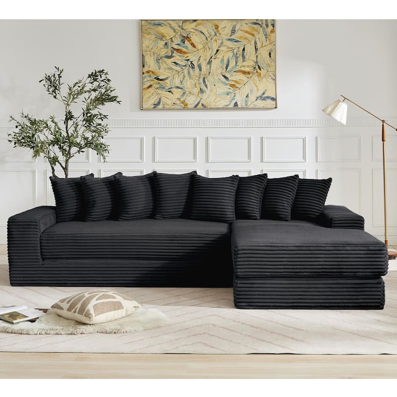 Corduroy L-shaped Chaise Sectional Sofa Convertible Sleeper Sofa Bed