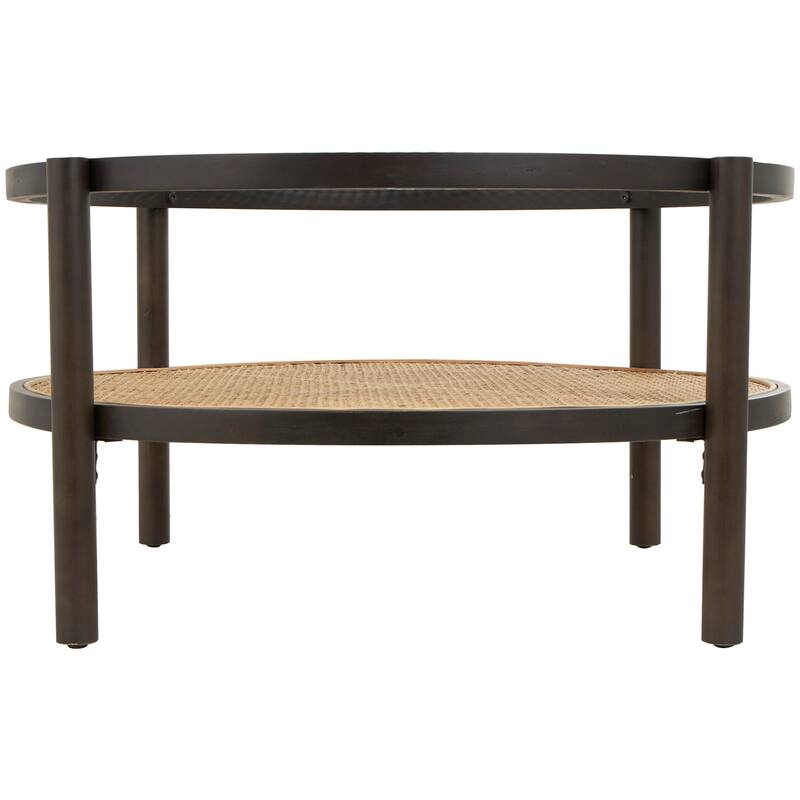 Brown Rattan Accent Table with Pressed Tempered Glass Top
