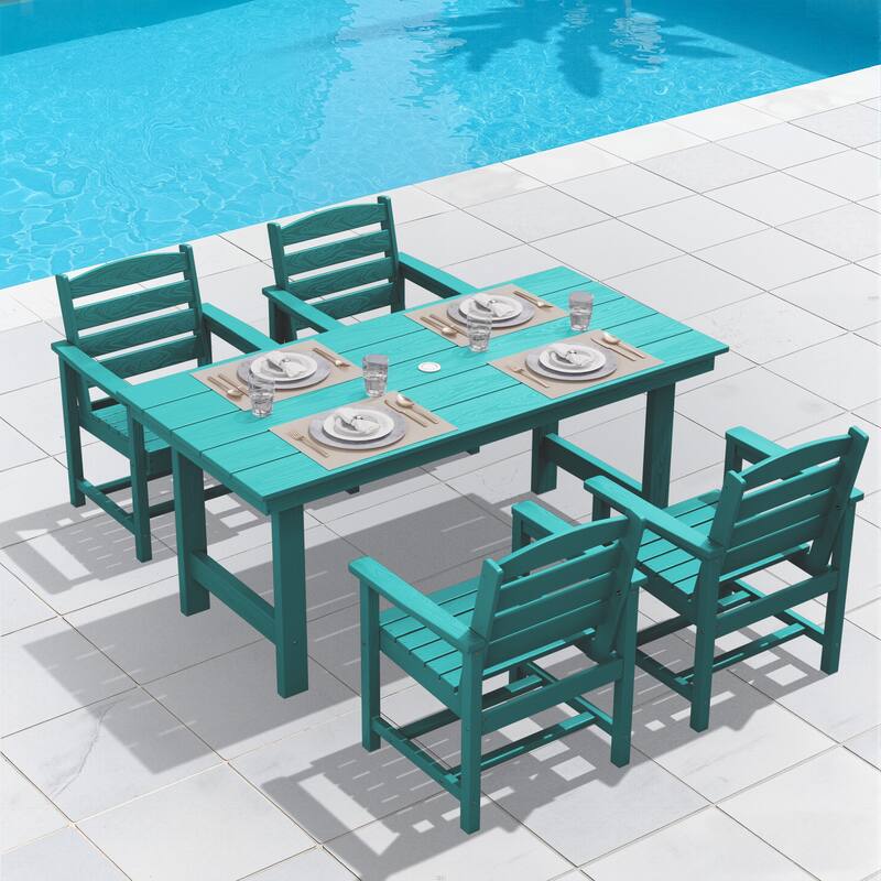 5-Piece HDPE Outdoor Dining Table Sets with Umbrella Hole - 1-Table 4-Chairs