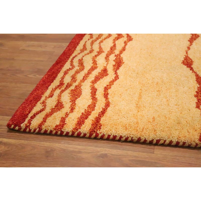 Hand Knotted Oriental 100% Wool Carpet Modern Modern Yellow & Gold Gabbeh Area Rug - 6' 8'' X 4' 8''
