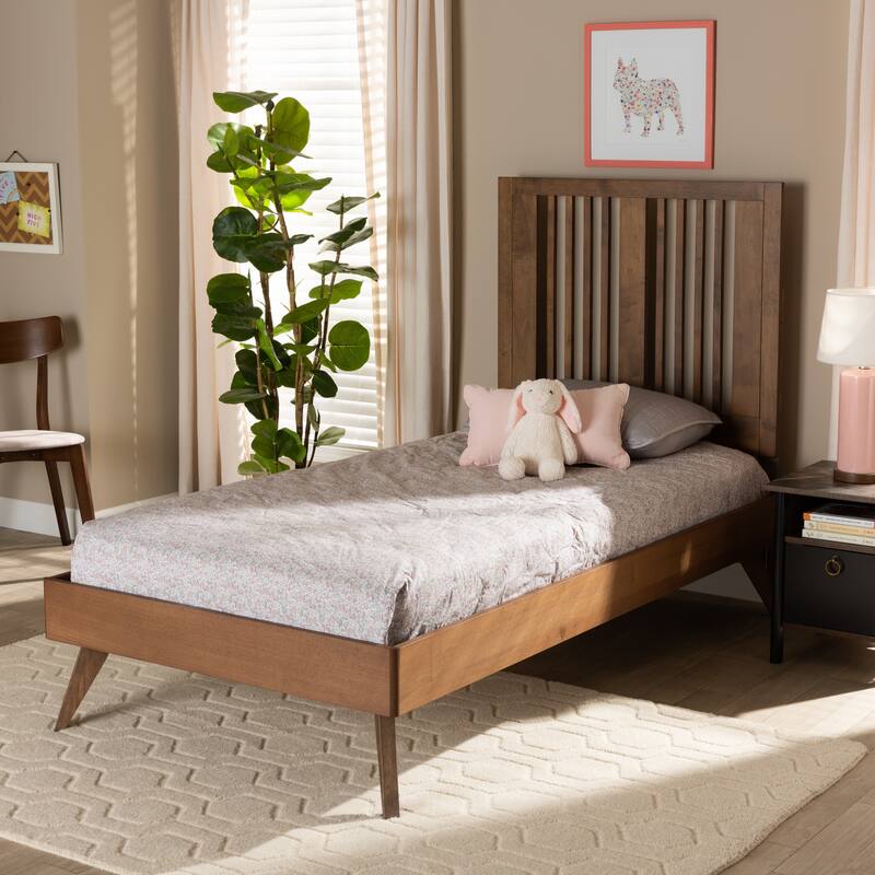 Takeo Transitional Ash Walnut Finished Wood Platform Bed