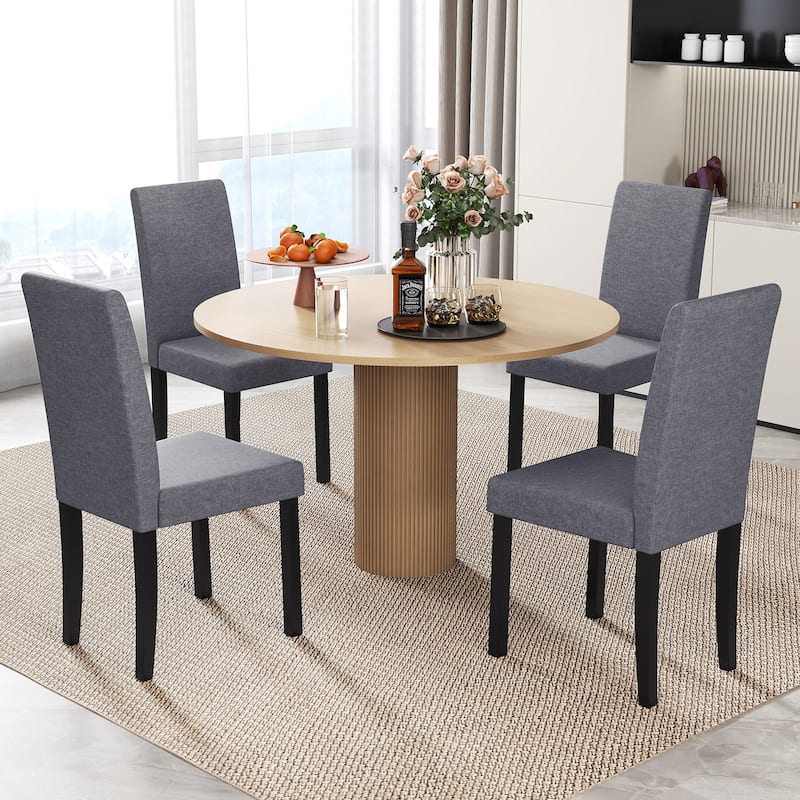Gymax Dining Chair Set of 4 Fabric Upholstered Rubber Wood Legs Side