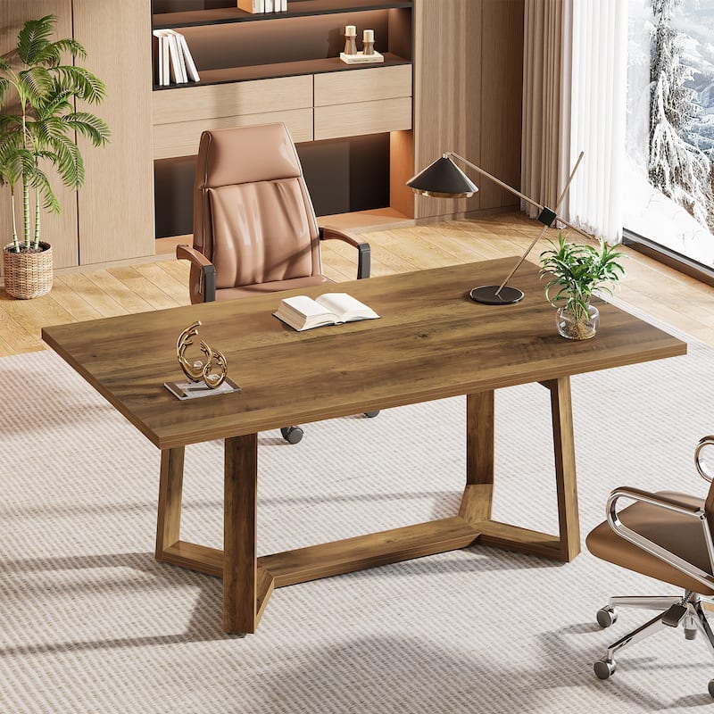 Wood Executive Home Office Desk, Simple Computer Writing Workstation Study Accent Table, Office Study Room